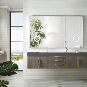 James Martin 389-V72D-AGR-G Mercer Island 72 Inch Double Vanity in Ash Gray, Radiant Gold