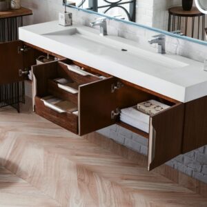 James Martin 389-V72D-CFO-A-GW Mercer Island 72 Inch Double Vanity in Coffee Oak with Glossy White Solid Surface Top