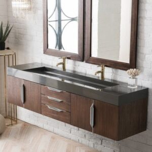 James Martin 389-V72D-CFO-A-GW Mercer Island 72 Inch Double Vanity in Coffee Oak with Glossy White Solid Surface Top