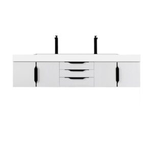 James Martin 389-V72D-GW-MB-GW Mercer Island 72 1/2 Inch Double Vanity Cabinet with Glossy White Composite Top - Glossy White