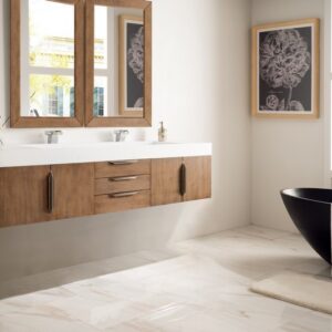 James Martin 389-V72D-LTO-A-GW Mercer Island 72 Inch Double Vanity in Latte Oak with Glossy White Solid Surface Top