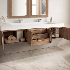 James Martin 389-V72D-LTO-A-GW Mercer Island 72 Inch Double Vanity in Latte Oak with Glossy White Solid Surface Top