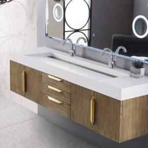 James Martin 389-V72D-LTO-G Mercer Island 72 Inch Double Vanity in Latte Oak, Radiant Gold