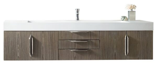 James Martin 389-V72S-AGR-A-GW Mercer Island 72 Inch Single Vanity in Ash Gray with Glossy White Solid Surface Top