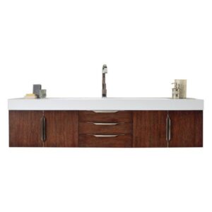 James Martin 389-V72S-CFO-A-GW Mercer Island 72 Inch Single Vanity in Coffee Oak with Glossy White Solid Surface Top