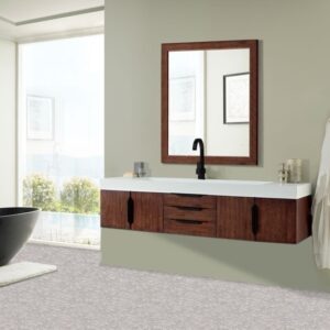 James Martin 389-V72S-CFO-MB-GW Mercer Island 72 1/2 Inch Single Vanity Cabinet with Glossy White Composite Top - Coffee Oak