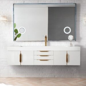 James Martin 389-V72S-GW-G Mercer Island 72 Inch Single Vanity in Glossy White, Radiant Gold