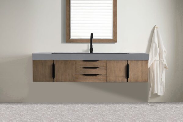 James Martin 389-V72S-LTO-MB-DGG Mercer Island 72 1/2 Inch Single Vanity Cabinet with Dusk Grey Glossy Composite Top - Latte Oak