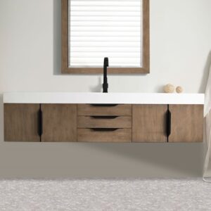 James Martin 389-V72S-LTO-MB-GW Mercer Island 72 1/2 Inch Single Vanity Cabinet with Glossy White Composite Top - Latte Oak