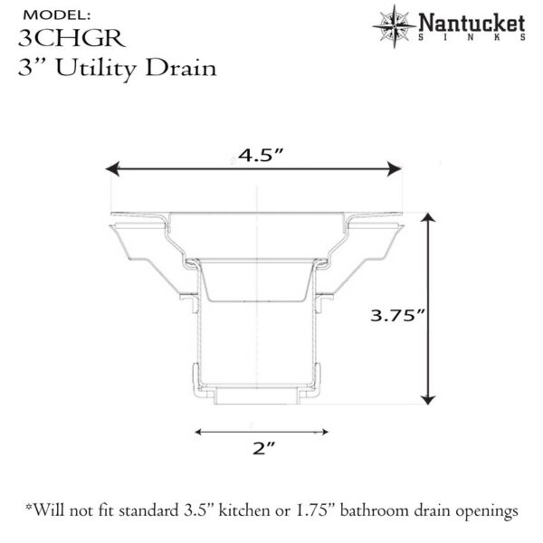 Nantucket 3CHGR 4 1/2 Inch Utility Sink Drain