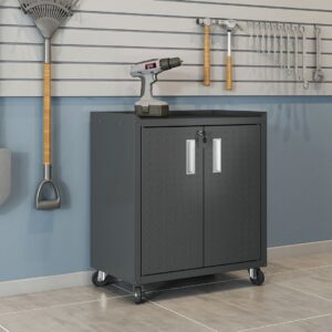 Manhattan Comfort Fortress Textured Metal 31.5" Garage Mobile Cabinet with 2 Adjustable Shelves in Charcoal Grey