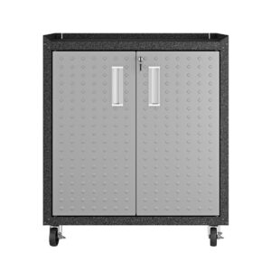 Manhattan Comfort Fortress Textured Metal 31.5" Garage Mobile Cabinet with 2 Adjustable Shelves in Grey