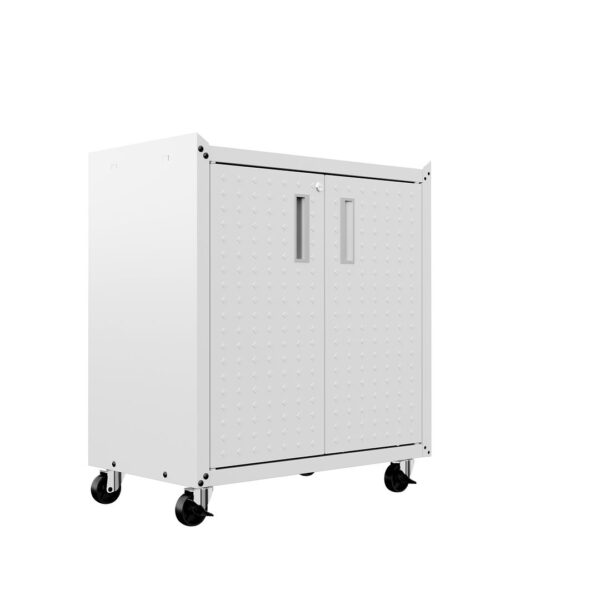 Manhattan Comfort Fortress Textured Metal 31.5" Garage Mobile Cabinet with 2 Adjustable Shelves in White