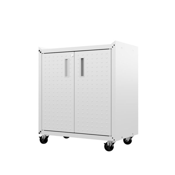 Manhattan Comfort Fortress Textured Metal 31.5" Garage Mobile Cabinet with 2 Adjustable Shelves in White