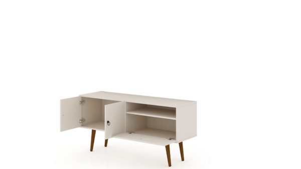 Manhattan Comfort Tribeca 53.94 Mid-Century Modern TV Stand with Solid Wood Legs in Off White