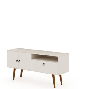 Manhattan Comfort Tribeca 53.94 Mid-Century Modern TV Stand with Solid Wood Legs in Off White