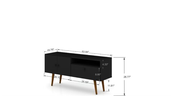 Manhattan Comfort Tribeca 53.94 Mid-Century Modern TV Stand with Solid Wood Legs in Black