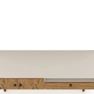 Manhattan Comfort Tribeca 53.94 Mid-Century Modern TV Stand with Solid Wood Legs in Off White and Nature