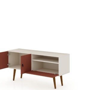 Manhattan Comfort Tribeca 53.94 Mid-Century Modern TV Stand with Solid Wood Legs in Off White and Terra Orange Pink