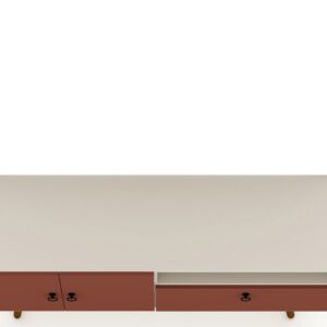 Manhattan Comfort Tribeca 53.94 Mid-Century Modern TV Stand with Solid Wood Legs in Off White and Terra Orange Pink