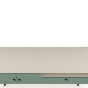 Manhattan Comfort Tribeca 53.94 Mid-Century Modern TV Stand with Solid Wood Legs in Off White and Green Mint