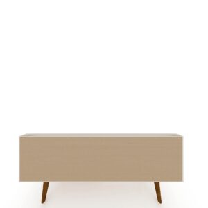 Manhattan Comfort Tribeca 53.94 Mid-Century Modern TV Stand with Solid Wood Legs in Off White and Green Mint