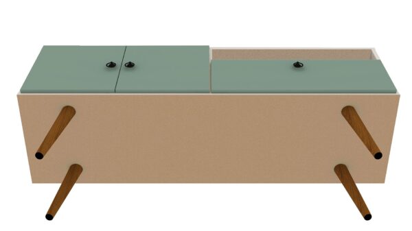 Manhattan Comfort Tribeca 53.94 Mid-Century Modern TV Stand with Solid Wood Legs in Off White and Green Mint