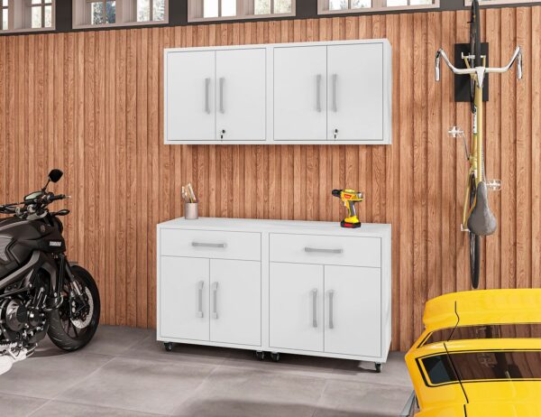 Manhattan Comfort Eiffel 4-Piece Garage Storage Set in White