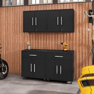 Manhattan Comfort Eiffel 4-Piece Garage Storage Set in Matte Black