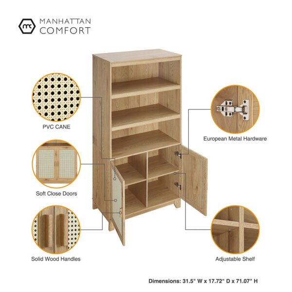 Manhattan Comfort Sheridan Modern Cane 4-Piece Set: Bookcase, TV Stand, Sideboard, End Table in Nature