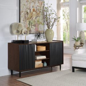 Manhattan Comfort Duane Modern Ribbed 4 Piece Living Room Set: Sideboard, TV Stand, Coffee Table, End Table in Dark Brown and Black