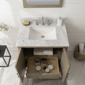 Legion Furniture WLF7040-30-AGO-CW 30 Inch Antique Gray Oak Vanity with Carrara White Marble Top