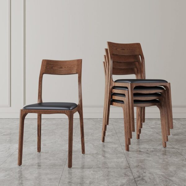 Manhattan Comfort Modern Moderno Stackable Dining Chair Upholstered in Leatherette with Solid Wood Frame in Walnut and Black- Set of 4