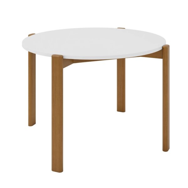 Manhattan Comfort Mid-Century Modern Gales Round 46.54 Dining Table with Solid Wood Legs in White - Set of 5