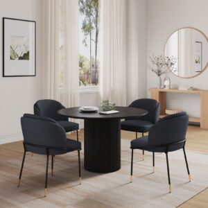 Manhattan Comfort 5-Piece Hathaway Modern 47.24 Solid Wood Round Dining Set in Black with 4 Flor Velvet Upholstered Dining Chairs in Black