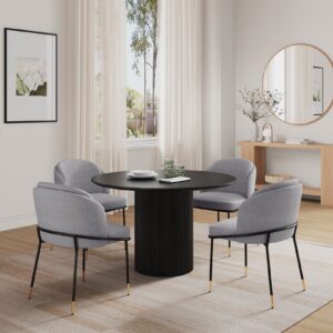 Manhattan Comfort 5-Piece Hathaway Modern 47.24 Solid Wood Round Dining Set in Black with 4 Flor Velvet Upholstered Dining Chairs in Grey