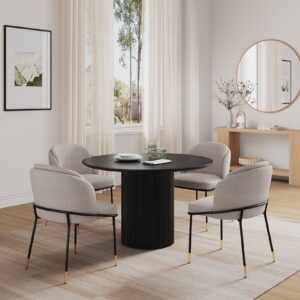 Manhattan Comfort 5-Piece Hathaway Modern 47.24 Solid Wood Round Dining Set in Black with 4 Flor Velvet Upholstered Dining Chairs in Wheat