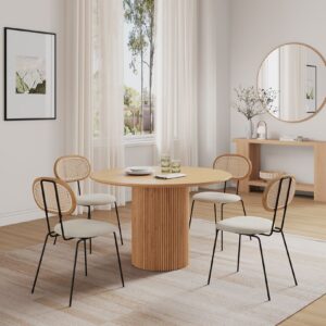 Manhattan Comfort 5-Piece Hathaway Modern 47.24 Solid Wood Round Dining Set in Nature with 4 Jardin Cane Dining Chairs