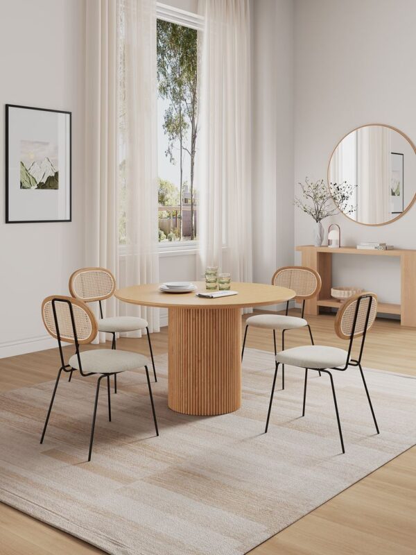 Manhattan Comfort 5-Piece Hathaway Modern 47.24 Solid Wood Round Dining Set in Nature with 4 Jardin Cane Dining Chairs