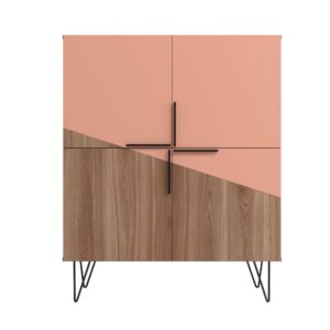 Manhattan Comfort Beekman 43.7 Low Cabinet with 4 Shelves in Brown and Pink