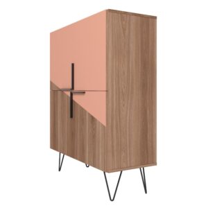 Manhattan Comfort Beekman 43.7 Low Cabinet with 4 Shelves in Brown and Pink