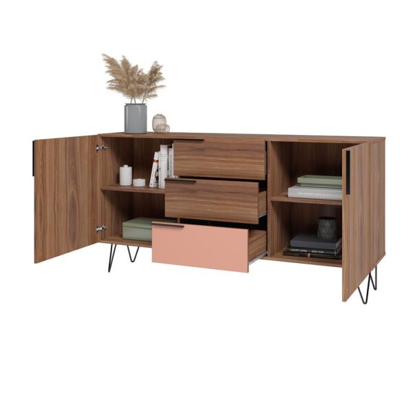 Manhattan Comfort Beekman 62.99 Sideboard with 4 Shelves in Brown and Pink