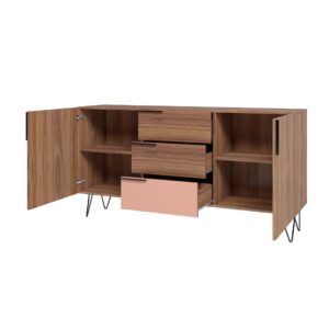 Manhattan Comfort Beekman 62.99 Sideboard with 4 Shelves in Brown and Pink