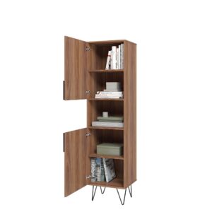 Manhattan Comfort Beekman 17.51 Narrow Bookcase Cabinet with 5 Shelves in Brown and Pink