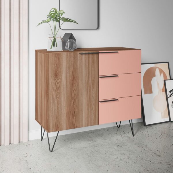 Manhattan Comfort Beekman 35.43 Dresser with 2 Shelves in Brown and Pink