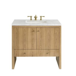 James Martin 435-V36-LNO-3AF Hudson 36 Inch Light Natural Oak Single Sink Vanity with 3 cm Arctic Fall Top