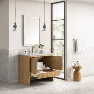 James Martin 435-V36-LNO-3AF Hudson 36 Inch Light Natural Oak Single Sink Vanity with 3 cm Arctic Fall Top