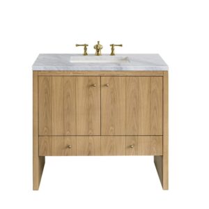 James Martin 435-V36-LNO-3CAR Hudson 36 Inch Light Natural Oak Single Sink Vanity with 3 cm Carrara Marble Top