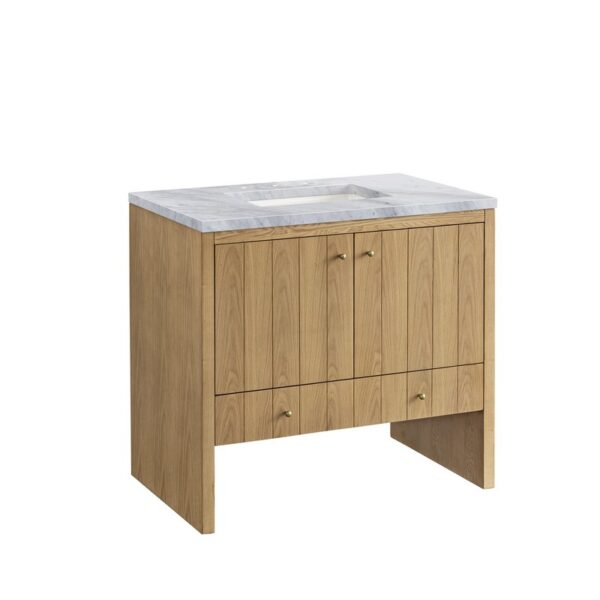 James Martin 435-V36-LNO-3CAR Hudson 36 Inch Light Natural Oak Single Sink Vanity with 3 cm Carrara Marble Top