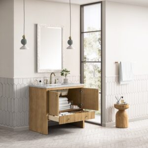 James Martin 435-V36-LNO-3EJP Hudson 36 Inch Light Natural Oak Single Sink Vanity with 3 cm Eternal Jasmine Pearl Top